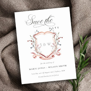 Cartão Postal De Anúncio Crest De Monograma De Flor Selvagem Cor-De-Rosa Qu