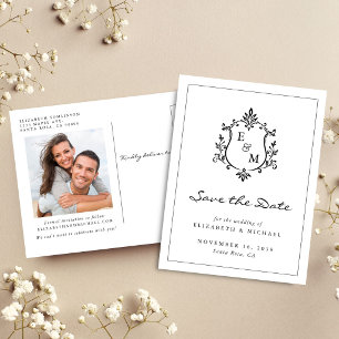 Cartão Postal De Anúncio Crest Monograma de Casamento Elegante Foto Salve a