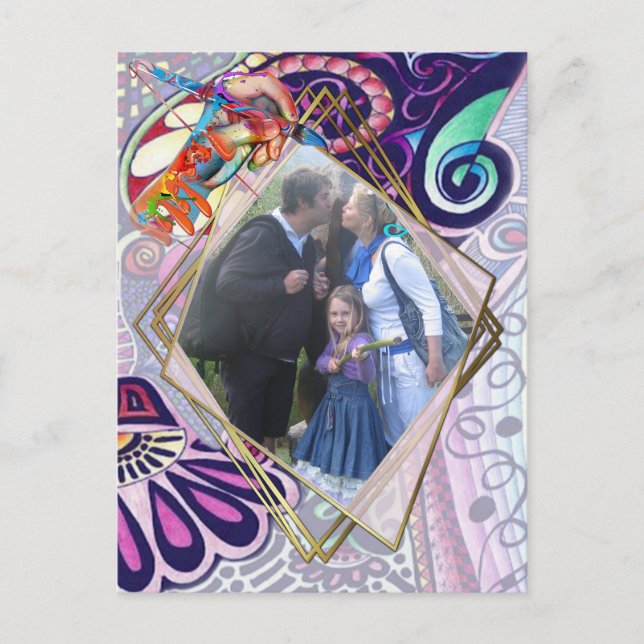 Cartão Postal De Anúncio Criação de Portas de Artista Azul Cheerful (Frente)