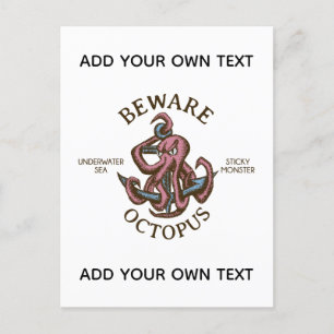 Cartão Postal De Anúncio Criatura Náutica Octopus de Beware Tentacle Monste