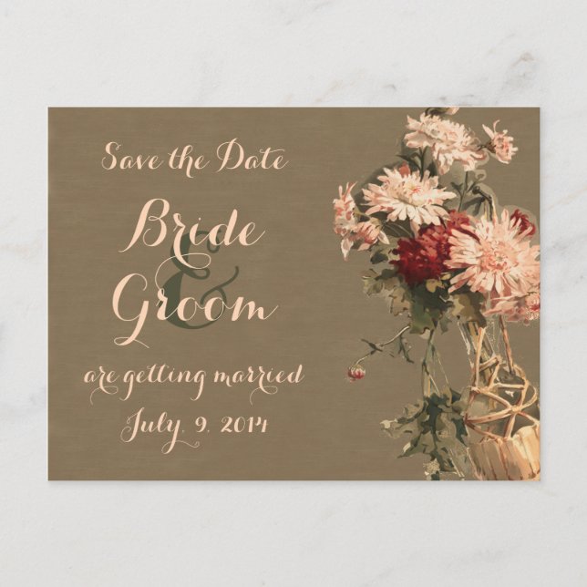 Cartão Postal De Anúncio Crisântemos em um Cartão de Save the Date de Garra (Frente)
