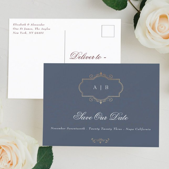 Cartão Postal De Anúncio crista de ouro clássico Nave Blue Foil Salvar a Da (Criador carregado)