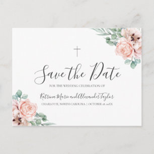 Cartão Postal De Anúncio Cruz Cristão Katrina Verde Save the Date