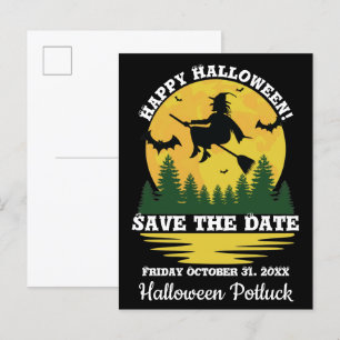 Cartão Postal De Anúncio Cuidado no Halloween Bruxa Atravessando Vassoura V