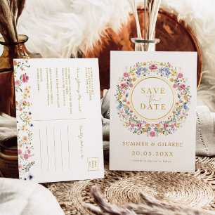 Cartão Postal De Anúncio Curva de Jardim de Flor Selvagem Salva a Data