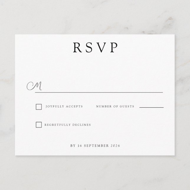 Cartão Postal De Anúncio Custom Minimalist Wedding RSVP (Frente)