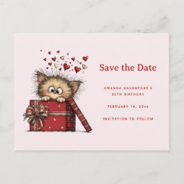 Cartão Postal De Anúncio Cute Cartoon Kitten in a Box with Hearts