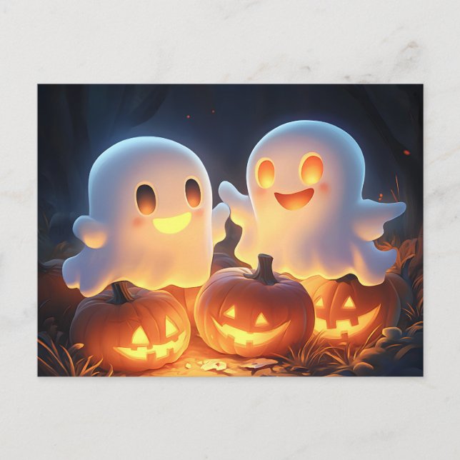 Cartão Postal De Anúncio Cute Fantasmas de desenho animado de Halloween ass (Frente)