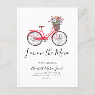Cartão Postal De Anúncio Cute On the Move Floral Bicicleta Novo Endereço Mu