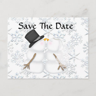 Cartão Postal De Anúncio CUTE Salvar BRIDE de Data e Snowman GROOM