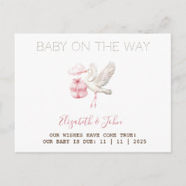 Cartão Postal De Anúncio Cute Stork Pink Present