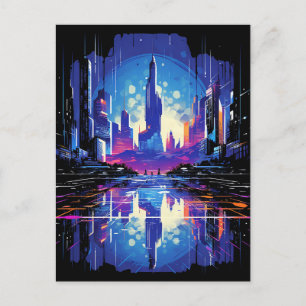 Cartão Postal De Anúncio Cyberpunk City Skyline