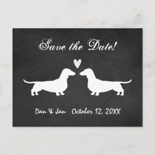 Cartão Postal De Anúncio Dachshund Dog Silhouettes Casamento Salve a Data