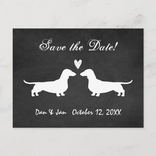 Cartão Postal De Anúncio Dachshund Dog Silhouettes Casamento Salve a Data (Frente)