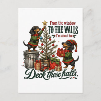 Cartão Postal De Anúncio Dachshund engraçado de Natal