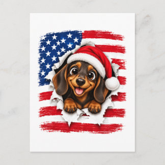 Cartão Postal De Anúncio Dachshund Natal Americano