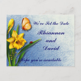 Cartão Postal De Anúncio Daffodils em Azul Decorado Salve a Data