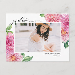 Cartão Postal De Anúncio Dahlia Botânica em Aquarela Rosa Foto Graduação