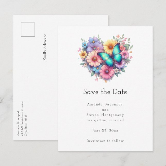 Cartão Postal De Anúncio Daisy Flowers with a Beautiful Butterfly (Frente/Verso)