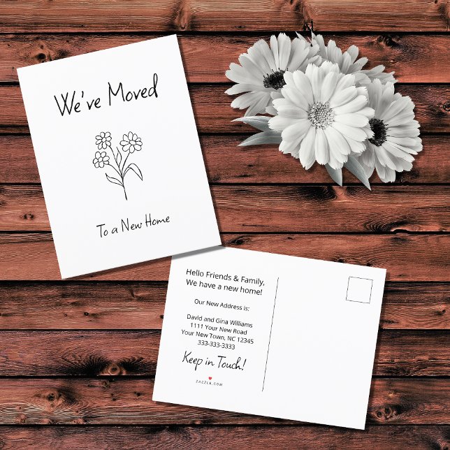 Cartão Postal De Anúncio Daisy Simples Mudamos de novo para casa (Criador carregado)