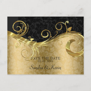 Cartão Postal De Anúncio Damasco Dourado e Preto com Redemoinho - Salve a D