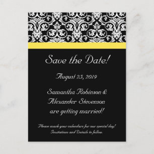 Cartão Postal De Anúncio Damasco preto/branco com amarelo vibrante