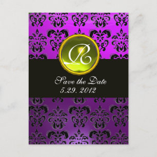 Cartão Postal De Anúncio DAMASCO PRETO E ROXO TOPÁZIO AMARELO Monograma