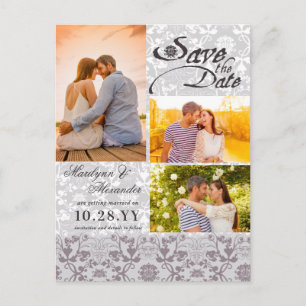 Cartão Postal De Anúncio Damask Lace Vintage Chic Photo Save The Date (A Fo