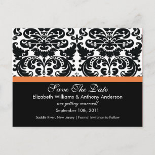Cartão Postal De Anúncio Damask Save The Date Coral Rosa POSTCARD!