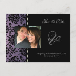 Cartão Postal De Anúncio Damask Save the Date Photo postais,