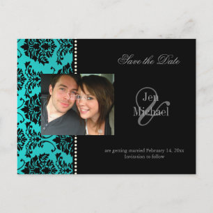Cartão Postal De Anúncio Damask Save the Date Photo postcards,