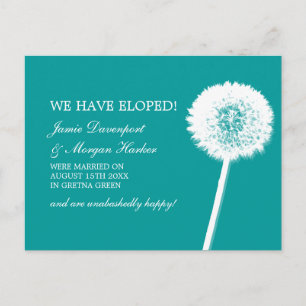 Cartão Postal De Anúncio Dandelion White e Teal Elopement