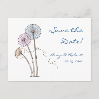 Cartão Postal De Anúncio Dandilion Clocks Pink Blue, Cream Salvar a Data