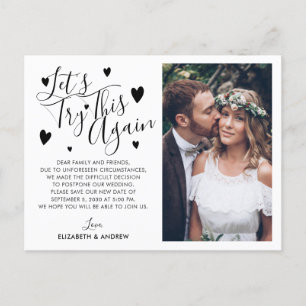 Cartão Postal De Anúncio Data de Alteração de Adiamento de Casamento Tente