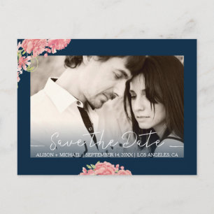 Cartão Postal De Anúncio data de salvamento do casamento cor-de-rosa azul f