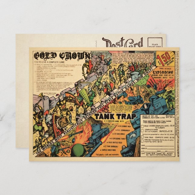 Cartão postal de anúncio de brinquedo da Coroa Dou (Frente/Verso)