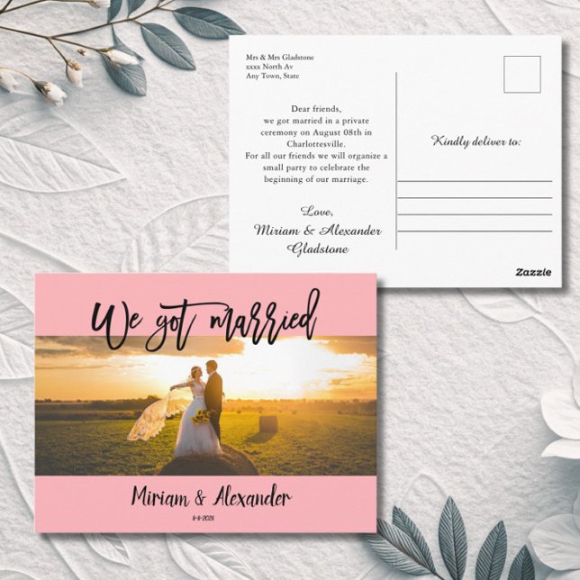 Cartão postal de anúncio de casamento Rosa Bege Fo (Criador carregado)
