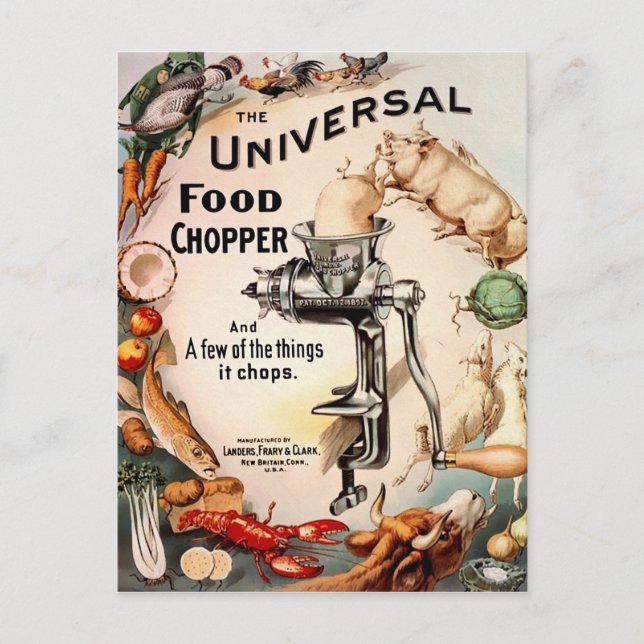 Cartão postal de anúncio de cortador de alimentos  (Frente)