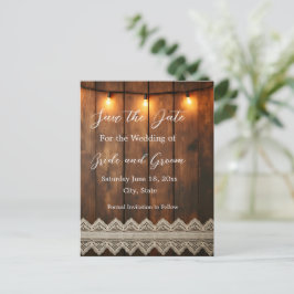 Cartão Postal de Anúncio de Data de Rustic Wood e