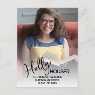 Cartão postal de anúncio de formatura de foto do S