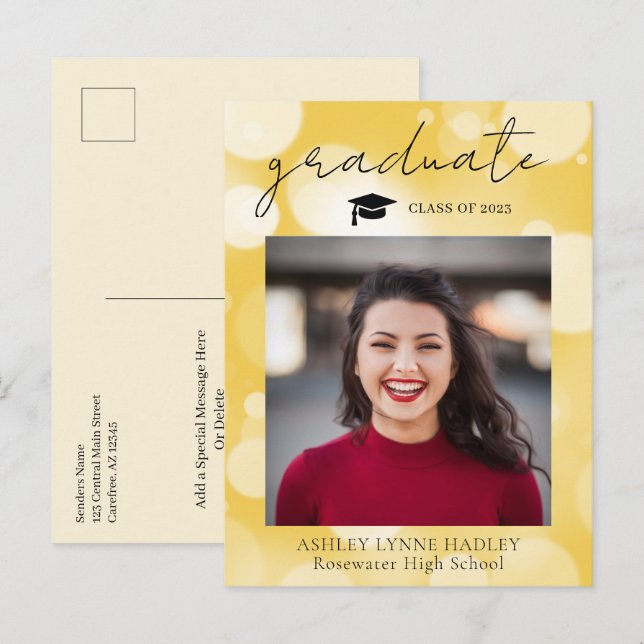 Cartão postal de anúncio de formatura de foto mode (Frente/Verso)