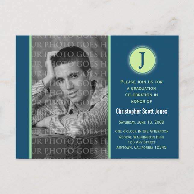 Cartão postal de Anúncio de Graduação Monograma (Frente)