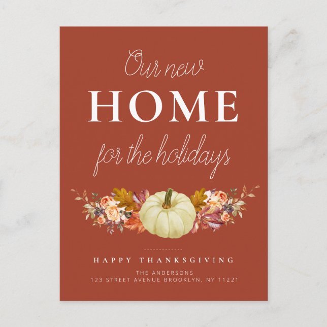 cartão postal de anúncio de mudança com abóbora fl (Frente)