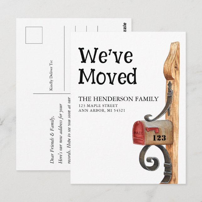 Cartão postal de anúncio de mudança de caixa de co (Frente/Verso)
