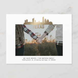 cartão postal de anúncio de mudança no estado do T