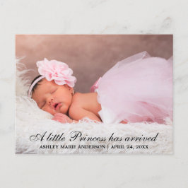 Cartão Postal De Anúncio Declaração de Foto do Novo Bebê da Pequena Princes