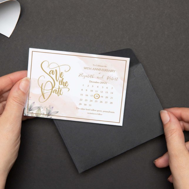 Cartão Postal De Anúncio Deixa o 50º Aniversário Verde Salvar a Data (Criador carregado)