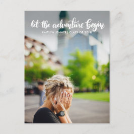 Cartão Postal De Anúncio Deixe a Aventura Começar Escrito à Mão | Graduado