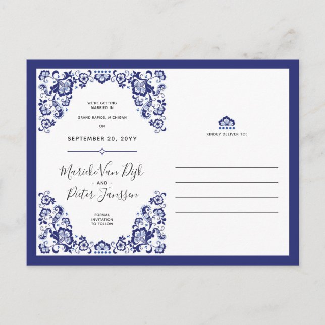 Cartão Postal De Anúncio Delfts Blauw | Foto Save The Date Delft Blue (Frente)