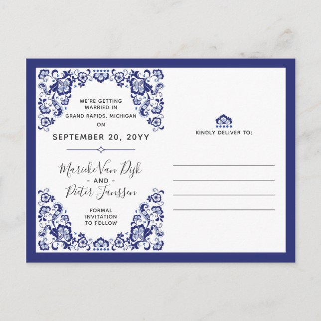Cartão Postal De Anúncio Delfts Blauw | Fotos Delft Blue Save The Date (Frente)